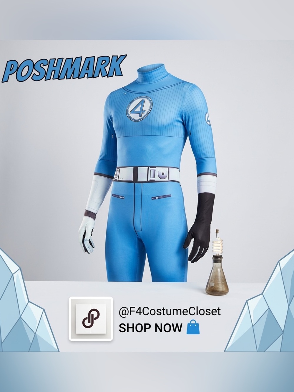 Fantastic Four Mr. Fantastic Blue Costume Bodysuit Cosplay